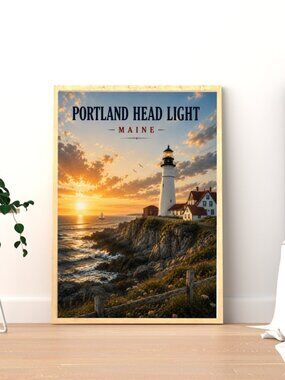 Portland Head Light Maine Vintage Wall Art | Coastal Lighthouse Print